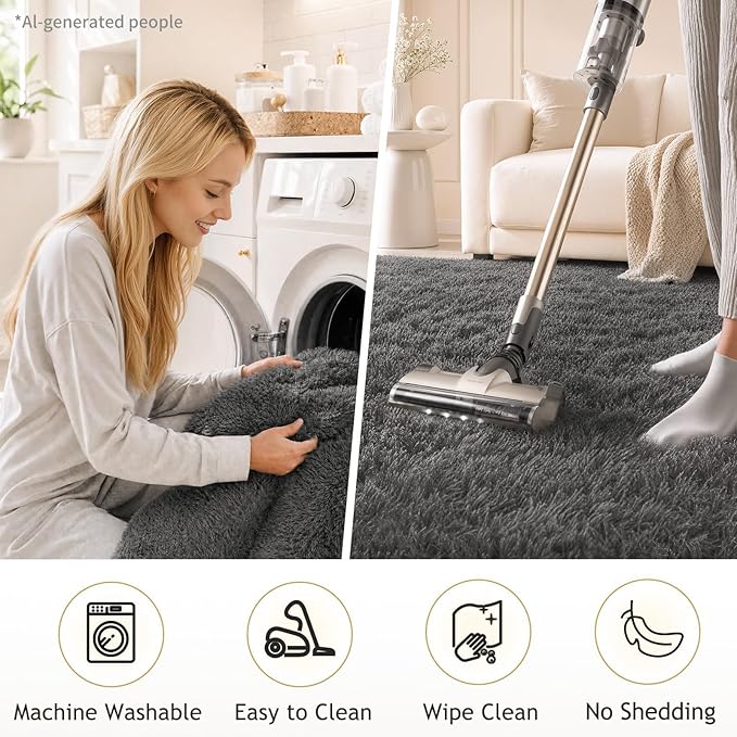 Ophanie Rugs for Living Room, Upgrade Non-Slip Fluffy Soft 5x8 Area Rug, Shag Large Fuzzy Plush Carpets for Bedroom Grey, Shaggy Gray Kids Boys Girls Dorm Nursery Decor with Over 99 pcs Pile fibers