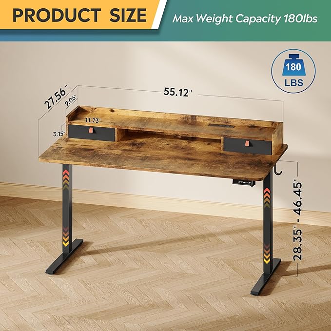 DEVAISE 55 Inch Standing Desk with Sheft, Ergonomic Computer Desk, Rustic Brown