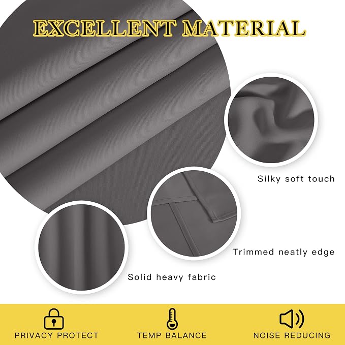 NICETOWN Blackout Gray Curtain 102 inch Length, Grommet Extra Long Thermal Curtain Room Darkening Sound Reducing Window Drape for Sliding Glass Door/Living Room (W66 x L102, 1 Panel)