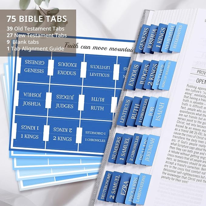 Bible Tabs for Women & Men, Bible Tabs for Study Bible, Large Print Neutral Bible Tabs for Easy Navigation, Bible Index Tabs, 66 Tabs Old & New Testament, Extra 9 Blank Tabs - Ocean Serenity