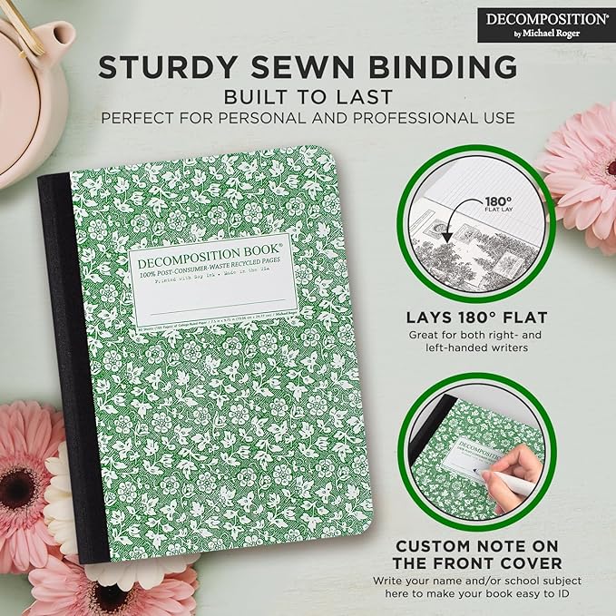 Decomposition Parsley College Ruled Composition Notebook - 9.75 x 7.5 Journal with 160 Lined Pages - Cute Notebooks for School Supplies, Home & Office - 100% Recycled Paper - Made in USA