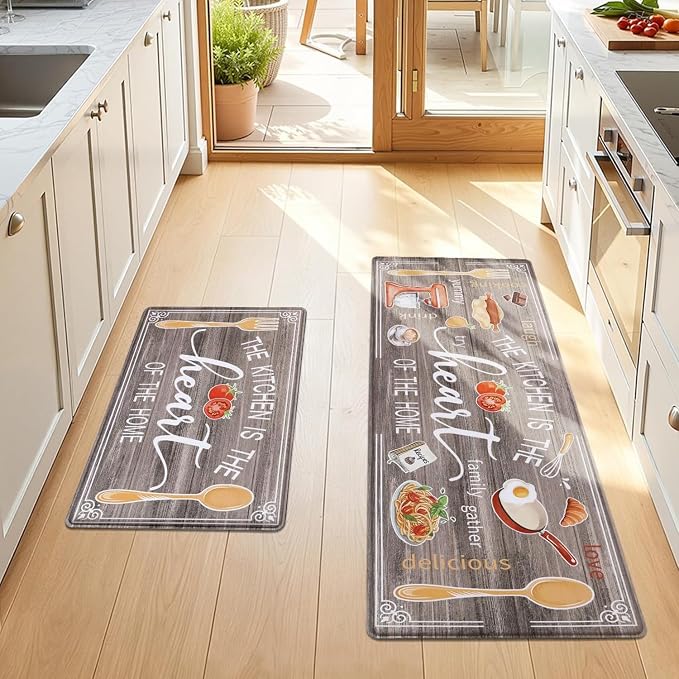 Yamaziot Anti Fatigue Kitchen Rug Set of 2, Non-Slip Cushioned Floor Mats | 20" x 59"+20" x 32", Waterproof Farmhouse Cushioned Comfort Standing Desk Mat with Runner for Sink, Office, Laundry