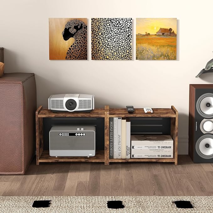 Router Shelf, Wood Wifi Box Hider, Projector Shelf Stand, Router Modem Storage Box Power Strip Cable Management Hider Rack, Routers Cover Organizer for Office Home, Rustic Brown