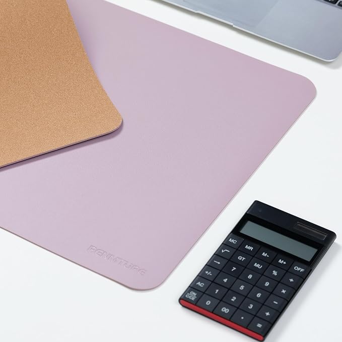 RENMTURE Dual-Sided Large Desk Pad, Faux Leather Natural Cork Mouse pad, Desk Accessories Protector, for Office and Home Work (Dusky Pink, 32"x16")