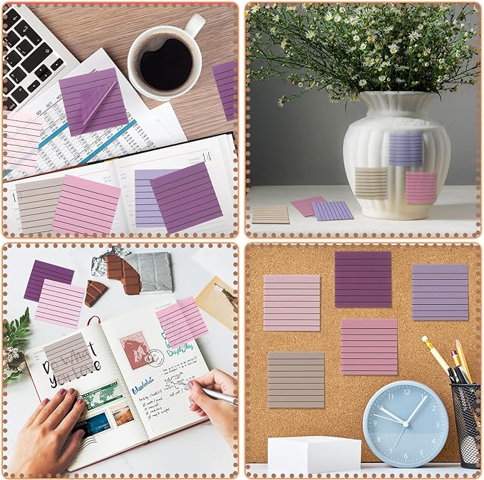 Yinder 24 Pack 720 Sheets Transparent Sticky Notes Translucent Clear Lined Self Sticky Notes for Bible Tabs, Book Tabs, Office School Supplies(3 x 3 Inch,Purple Colors)