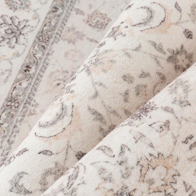 PureCozy 2x6 Runner Rug Beige Washable Hallway Vintage Carpet Kitchen Small Long Non Slip Stain Soft Resistant Low Pile Thin Boho Accent Indoor Throw Rug for Bedroom Laundry Living Room