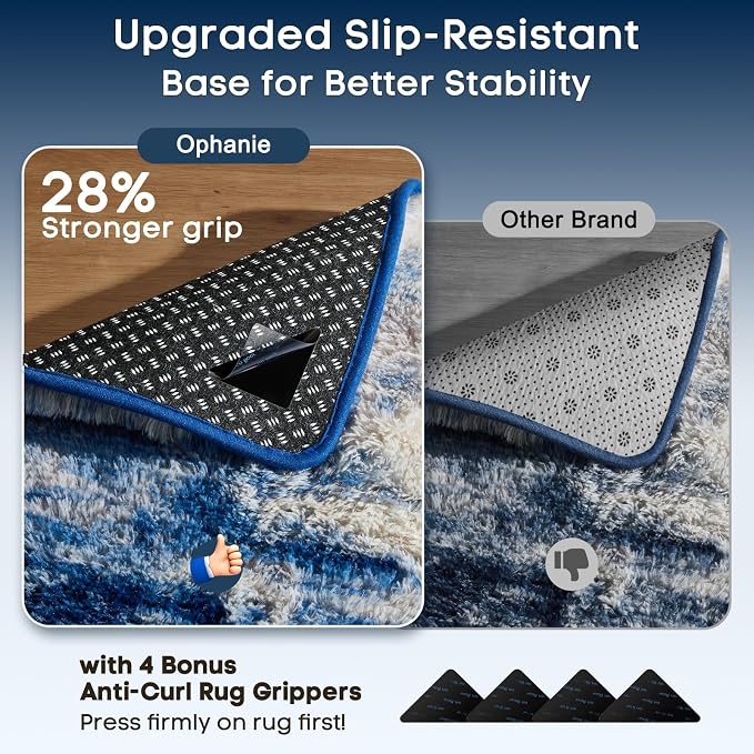 Ophanie Blue and Gray Area Rugs for Living Room 5x7,Navy Grey White Fluffy Shag Large Fuzzy Plush Soft Carpets,Floor Shaggy Rugs for Bedroom,Carpet Kids Boys Dorm Decor with Over 99 pcs Pile fibers