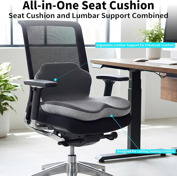 Memory Foam L-Shaped Ergonomic Cushion for Office | Chairs Comfort & Support for Long Sitting Memory Foam U-Shape Tailbone Relief + L-Shape Back Cushion
