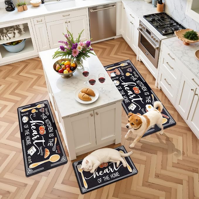 Yamaziot Anti Fatigue Kitchen Rug Set of 3, Non-Slip Cushioned Floor Mats | Waterproof, Stain Resistant, Farmhouse Cushioned Comfort Standing Desk Mat with Runner for Kitchen, Office, Sink, Laundry