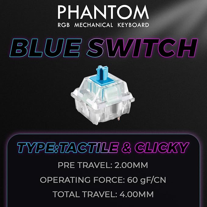 TECWARE Phantom 87 Key RGB Mechanical Gaming Keyboard | Outemu Blue Switch | 16.8M Color LED Lighting | 18 Pre-Set | Low Latency | N-Key Rollover | Software Customizable Keys | Wired USB Connection