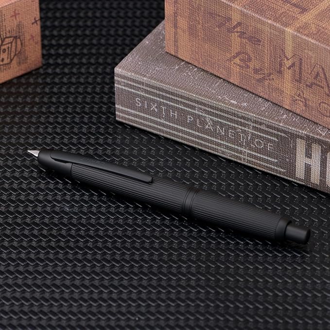 Jinhao 10 Press Fountain Pen with Box, Matt Black Chromium Retractable Extra Fine Nib with Ink Converter Set (Clip Version)