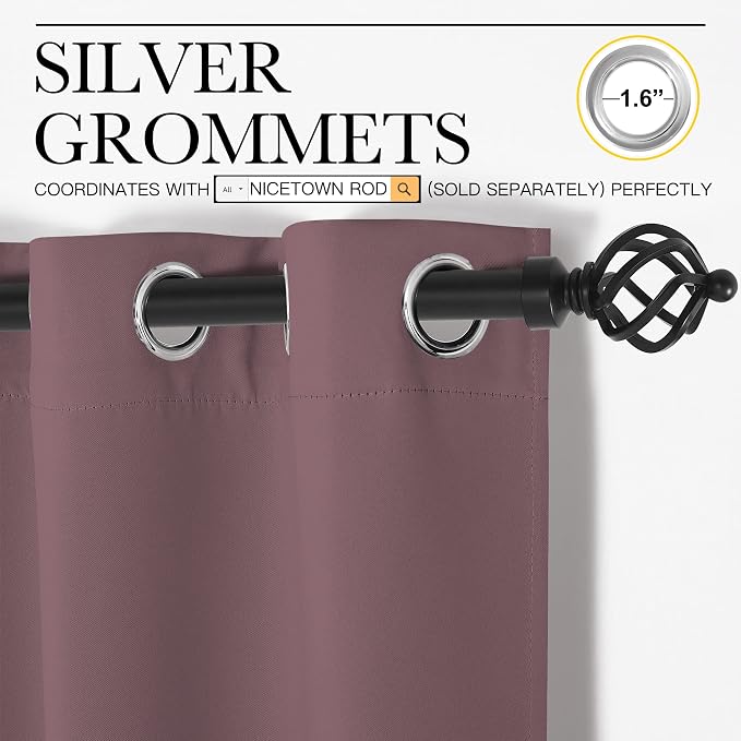 NICETOWN Kitchen Blackout Window Curtain Panel, Dry Rose, 1 Panel, 55 by 68 inches Long, Home Fashion Thermal Insulated Solid Grommet Room Darkening Drape for Apartment