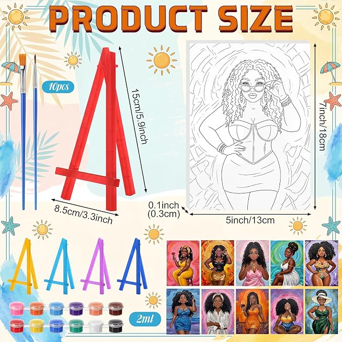 Blosssound 10 Set Pre Printed Canvas Pre Drawn Canvas Painting with Easel Kits 5" x 7" Outline Painting Panels for Beginners, DIY Craft Project, Party Favor, Home Decors(Curvy Goddesses)