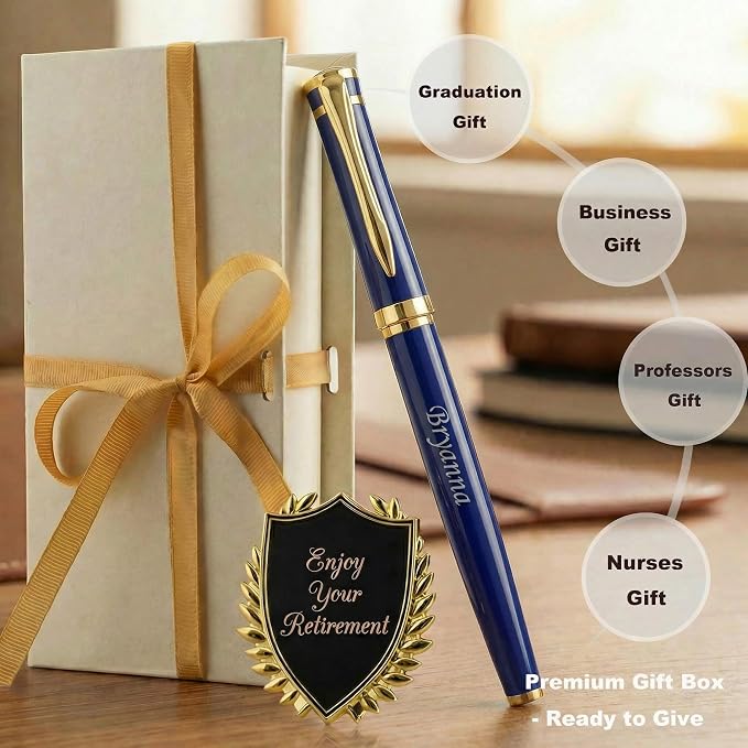 Yastar Personalized Pen with a Custom badge Office Gift Set with Pen Box 2 extra Black Refills Engraved with your Message Names Company Names Phone Number Gift for Colleague Friends Business