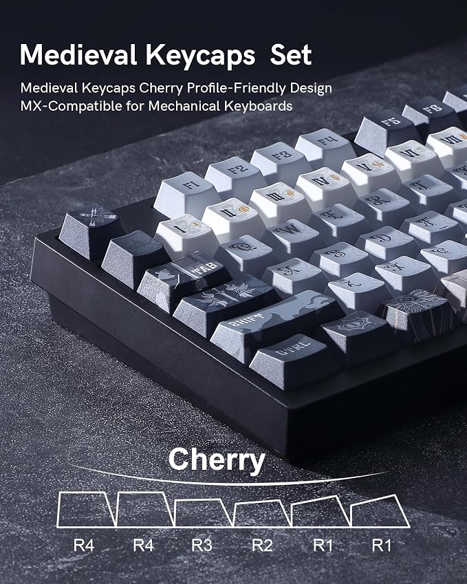 Keymatic Keycaps, PBT Keycap Medieval Roman Style 60 65 75 100 Percent, 134 Keys Set Custom Key caps Set Cherry Profile,for 61/68/84/87/98/100 Cherry Gateron MX Mechanical(Only Keycap Set)