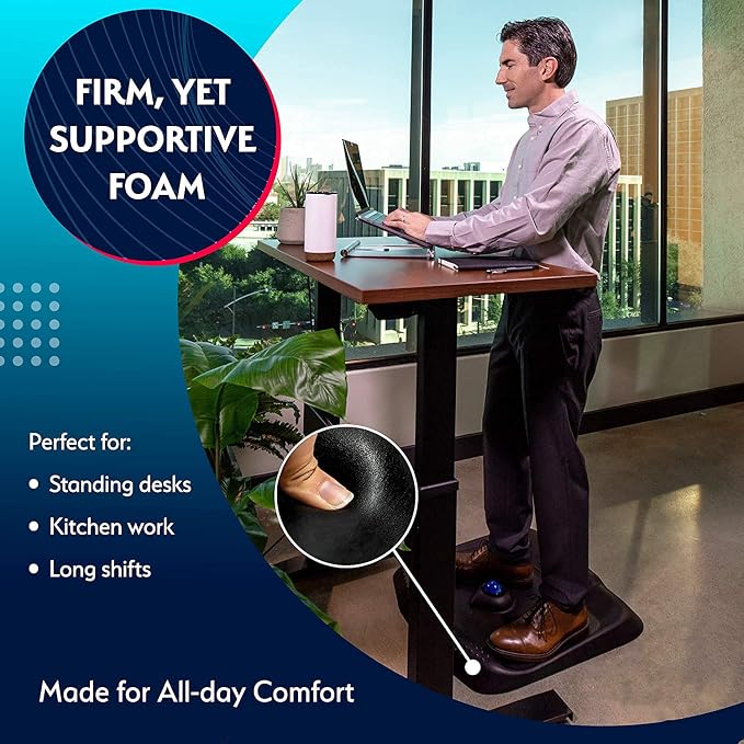 Sky Solutions Anti Fatigue Kitchen Mat – Genius Ergonomic Cushioned Floor Mats for Office or Home Standing Desk or Sink w/Acupressure Massage Ball (Emerald)