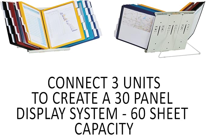 Durable Instaview20 Pocket Expandable Desktop Reference System - Letter Size 10 Double-Sided Panels - Assorted Color Borders (Pack of 10)