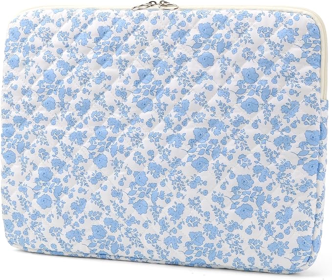 Puffy Laptop Sleeve 13 Inch Cute Quilted Laptop Protective Case Padded Floral Computer Sleeve for MacBook (B-Blue, 13 Inch)