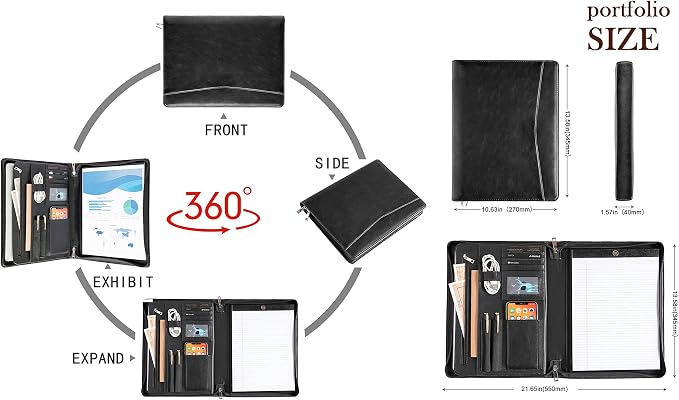 Calfinder Personalized Portfolio for Women&Men, Free Name Engrave,Customized Leather Padfolio with Logo or Name, Business Portfolio with A4 Writing Pad Holder for Resume,Gift for Father's Day
