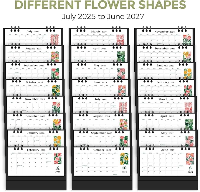 KONVINIT Small Desk Calendar 2025-2027, Aesthetic 2026 Desk Calendar - 6.3" x 3.1" - Runs From July 2025 Until June 2027, 24 Months Mini Desktop Calendar for School, Home and Office Supplies
