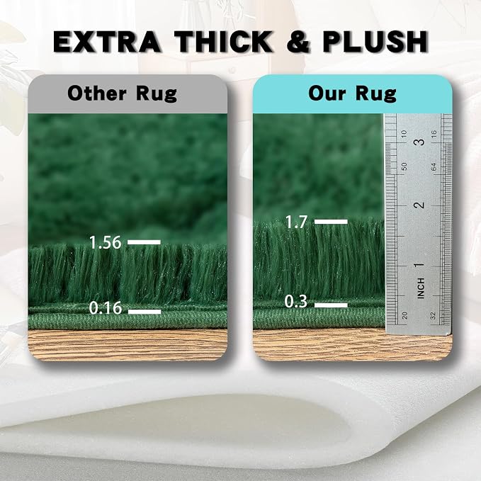 9x12 Area Rugs for Living Room, Green Fluffy Shaggy Rug Soft Carpets, Big Rugs for Bedroom Nursery Kids Room Dorm Home Decor Aesthetic, Dark Green