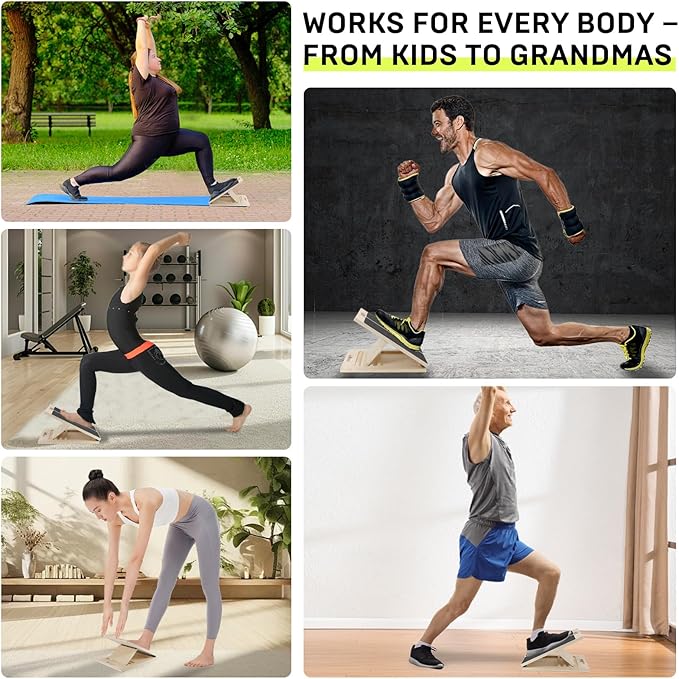 Wooden Slant Board for Calf Stretching – Adjustable Incline Board for Squats, Ankle & Achilles Stretch, Physical Therapy Foot Stretcher, Non-Slip Wedge for Knees Over Toes, Balance & Mobility Training