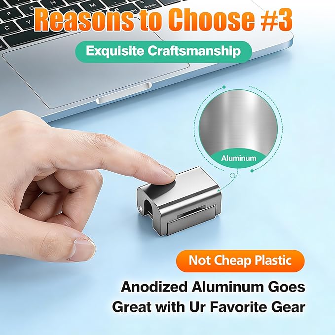 AGVEE 8 Pack Cord Organizer Clips Cable Management Holder, Aluminum | 10mm Ultra-Thin, 6X Powerful Magnetic Closure Snap Keeper for Home Desk Office Gadgets Accessories, Residue-Free Tape