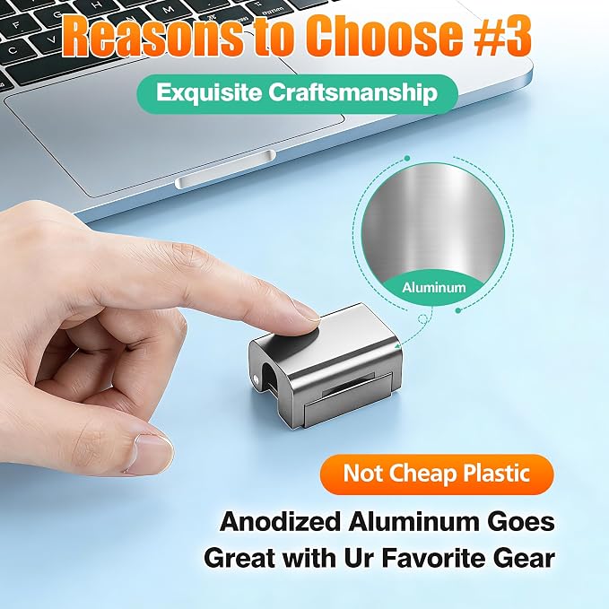 AGVEE 4 Pack Cord Organizer Clips Cable Management Holder, Aluminum | 10mm Ultra-Thin, 6X Powerful Magnetic Closure Snap Keeper for Home Desk Office Gadgets Accessories, Residue-Free Tape