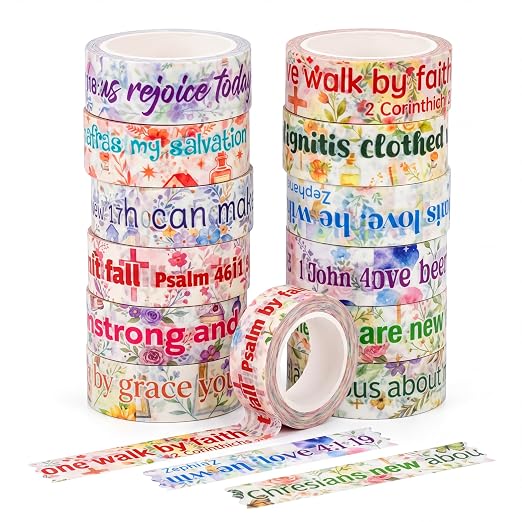 24 Rolls Christian Back to School Washi Tape Gifts Bulk Graduation Vbs Religious Scripture Inspirational Bible Verse Washi Tape for Bible Journaling Crafting Students Study Stationery