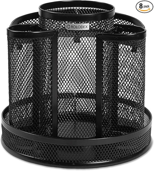 Rolodex Desk Organizer Rotating Office Supply Caddy Mesh Black (6.5" x 6.5" x 6.25") (Pack of 8)