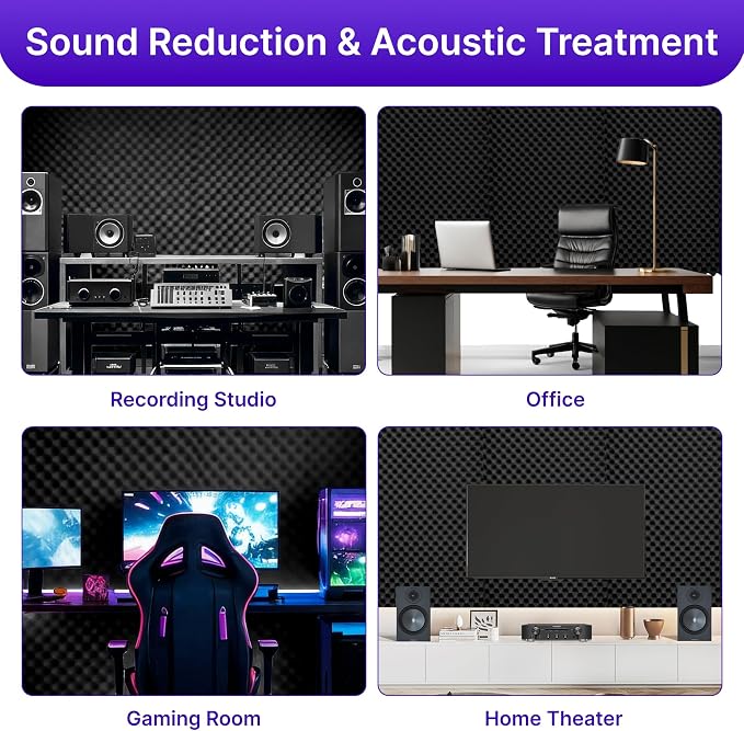 2 Pack Sound Proof Foam Panels for Walls, 48" x 24" x 2" Self-Adhesive Acoustic Panels, High Density Egg Crate Sound Dampening Panels for Recording Studio, Home Office