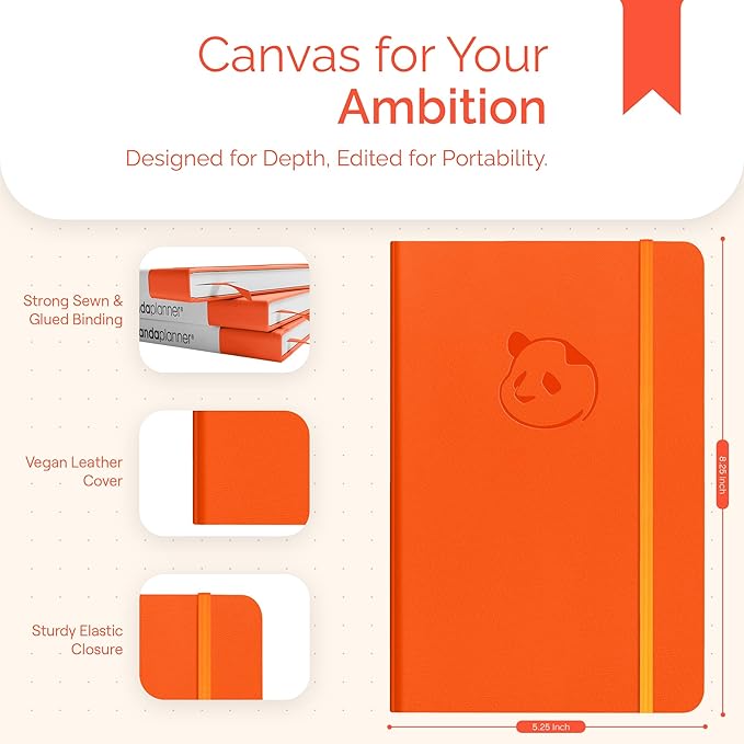Panda Planner Classic A5 Daily Planner 2026 – Undated Quarterly Productivity Planner with Hourly Schedule, To Do List, Daily Journal, Goal Planner, Habit Tracker & Gratitude Organizer for Home/Office – Orange