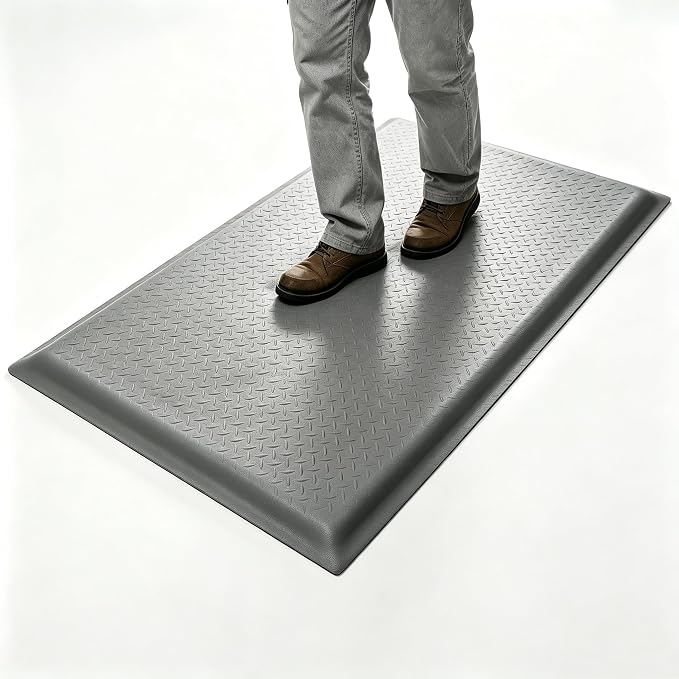 3 x 5 FT Anti Fatigue Mats 15/16 Inch Thick Sponge Ergonomic Mat | Diamond Grid Stable Standing Mat Construction Site Mechanic Booth Cashier Reception Gray Foam Core Comfort Extended Floor Mat