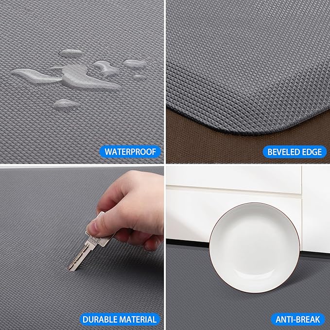 HappyTrends Kitchen Mat Cushioned Anti-Fatigue Rug Non-Slip Kitchen Rugs Stain Resistant Ergonomic Comfort Mat for Floor, Office, Sink, Laundry (17.3"x 28", Grey)