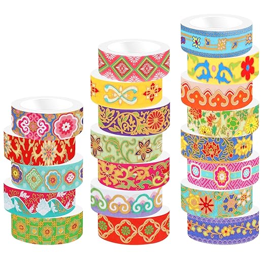 20 Rolls Gold Foil Floral Washi Tape Set Vintage Chinoiserie Decorative Tape Exotic Arts Masking Tapes for DIY Crafts Scrapbooking Bullet Journaling Planner Gift Wrapping