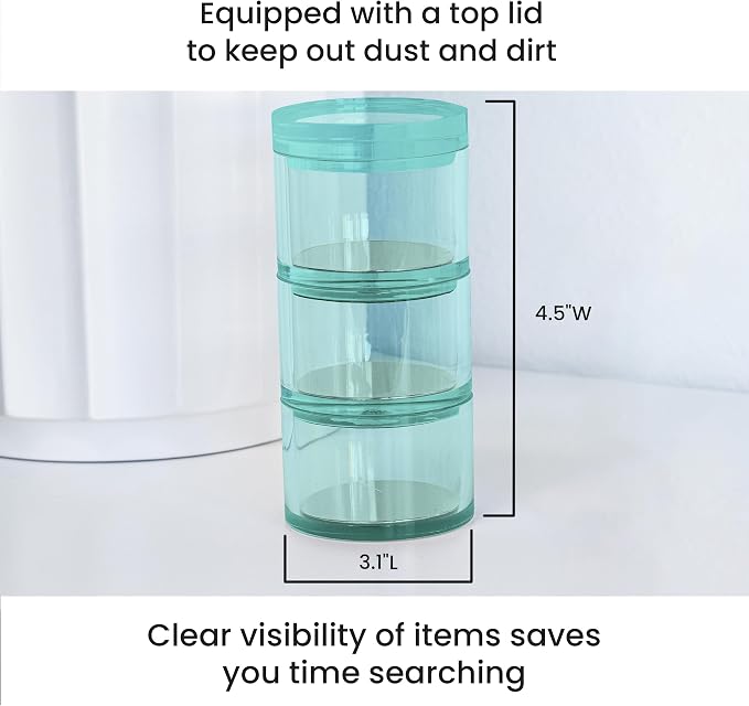 3-Tier Stackable Acrylic Holder, Green with Silver Metal Base | Stylish desk organizer and storage for office or home, Transparent square design, Functional and elegant desk accessories