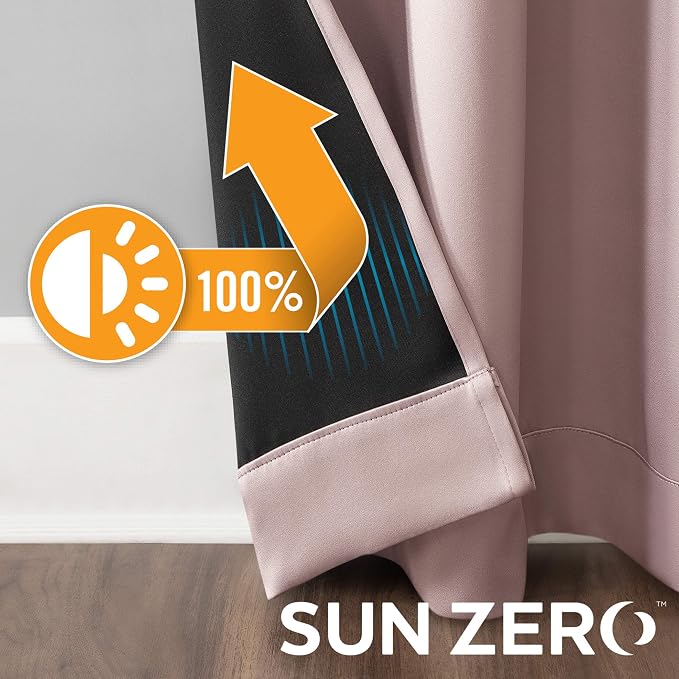 Sun Zero Nordic 2-pack Theater Grade Extreme 100% Blackout Grommet Curtain Panel Pair, 52" x 96", Blush