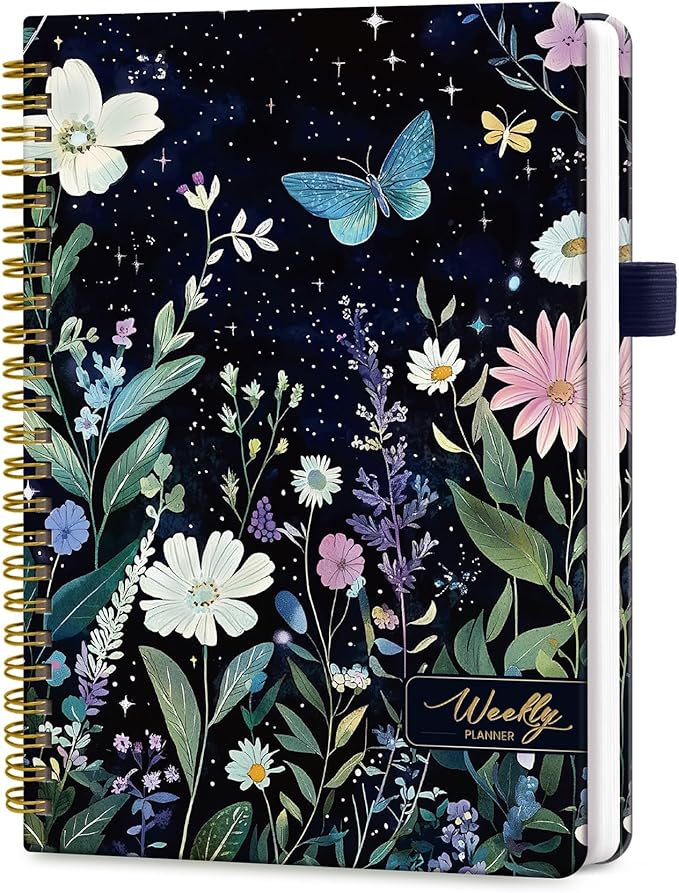 Taja Undated Weekly Planner, Weekly To Do List Notebook with Goal & Habit Tracker Organizer, A5 Weekly Planner Notebook with Spiral Binding, 6.1" x 8.2" - Celestial Garden