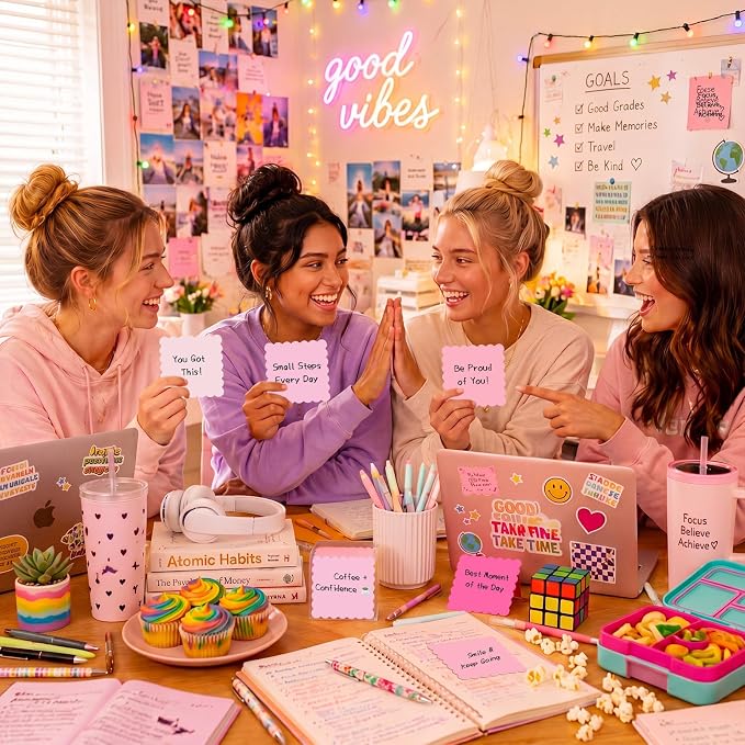 Epakh 10 Pack Scalloped Sticky Notes Bulk 3"x3" Cute Aesthetic Memo Pads 5 Gradient Colors Wavy Self Notepads for Office Study and Daily Life Organization, 300 Sheets(Pink)