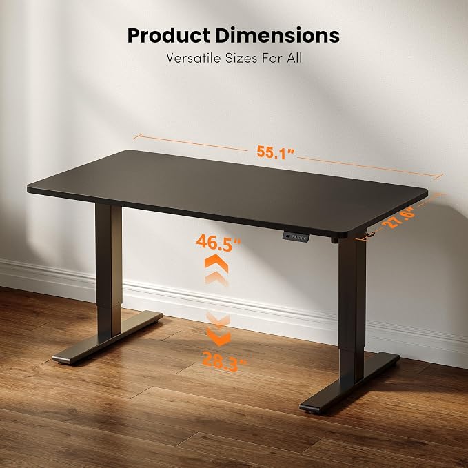 CubiCubi 55 x 28 Inch Large One-Piece Standing Desk, Adjustable Height Electric Computer Home Office Sit Stand up Whole Board Workstation, with Memory Presets, Headphone Hook, Black