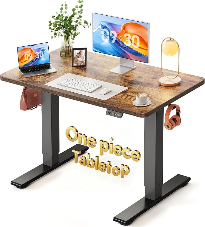 FEZIBO One-Piece Standing Desk, 40"x24" Seamless Tabletop Electric Height Adjustable for Home Office, Study Rooms & Multi-Device Workstations, Rustic Brown