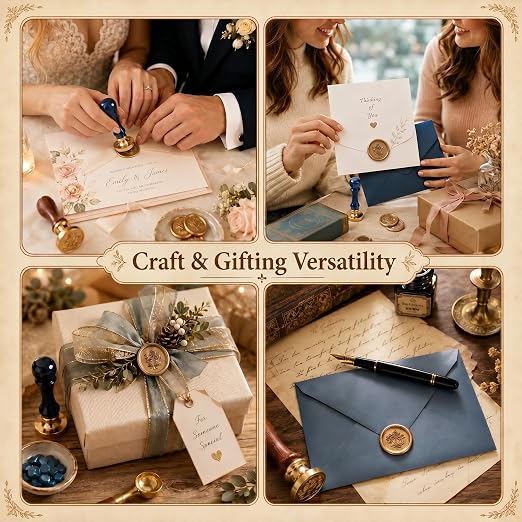 KAINSY Custom Wax Seal Stamp Kit, Personalized Gift with Logo, Name or Picture, Brass Wax Stamp for Wedding Invitation, Envelope Seals, Gift Wrapping, Wine Bottles, DIY Crafts & Graduation Gifts