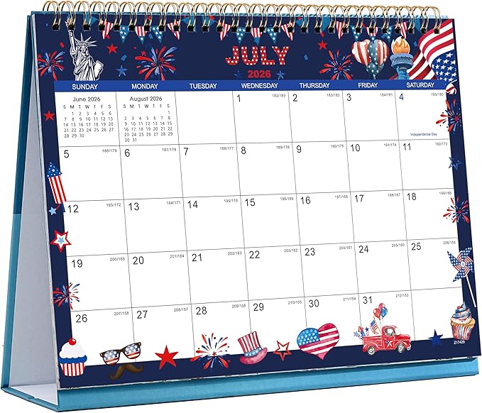 2026-2027 Desk Calendar - Standing Flip Desktop Calendar 2026-2027 from Jul 2026 - Dec 2027, 9.8" x 8.3", Memoranda Pages, Desk Calendar with Strong Twin-Wire Binding, Blank Blocks, Thick Paper