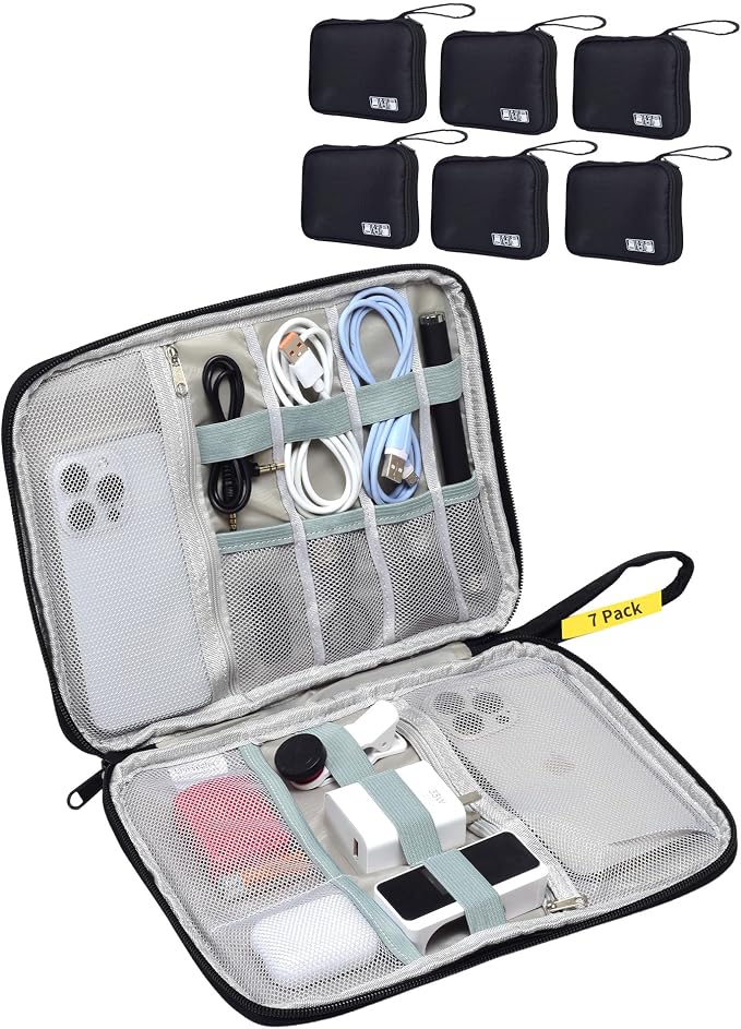 7 Pack Electronics Travel Organizer Case Tech Accessories Cord Storage Bag