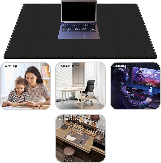 Vyaaa 40”x24“ PU Leather Desk Mat, Large Office Desk pad, Waterproof Desk Pad Protector, Computer Mouse Pad Suitable for Home or Office Desks (Black)