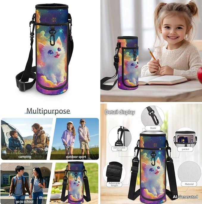 Doojoayie Cat Backapack for Girls 4-6 6-8 Trendy School Backpack for Teen Girls Colorful Cloud Bookbag with Lunch Box, Water Bottle Holder, Pencil Case Heavy Duty School Bags Set of 4