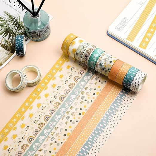 TaoBary 33 Rolls Washi Tape Set, 15 mm Holiday Washi Tape Set Seasonal Plaid Bohemian Colorful Vintage Cute for Card Wrapping Craft(Charming Style)
