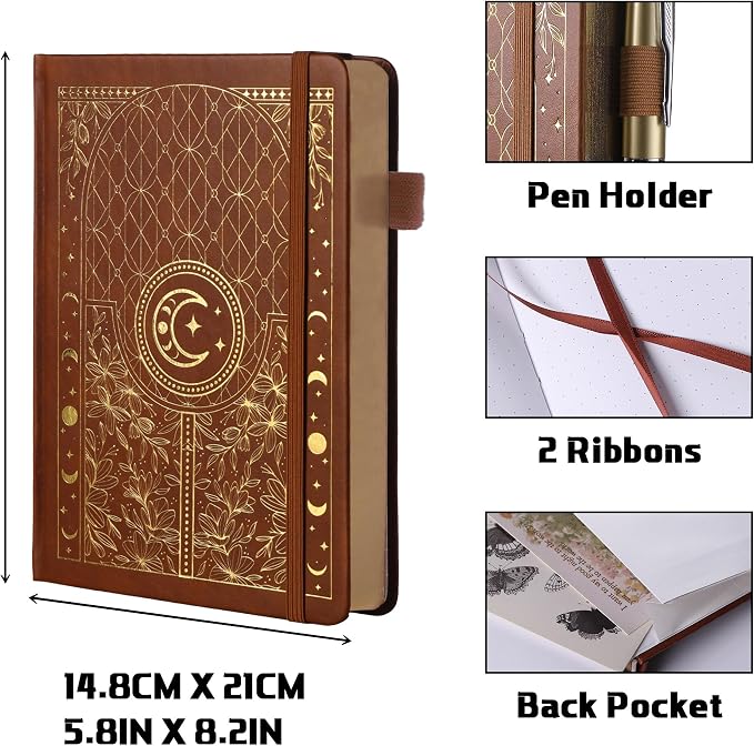 TIEFOSSI Dotted Journal Notebook, 160gsm 256 Numbered Thick Paper, A5 Hardcover Dotted Grid Diary for Women Men Work Writing, Journaling, Drawing, 5.8 x 8.3 in