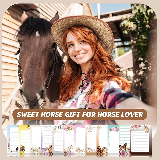 12 Pieces Horse Sticky Notes to Do List Notes Horses Lover Gift for Women, 3x4 Inch Animal Writing Memo Pads Flower 30 Sheet Pads, Animal Self Stick Memo Office Supplies Cute Small Gift