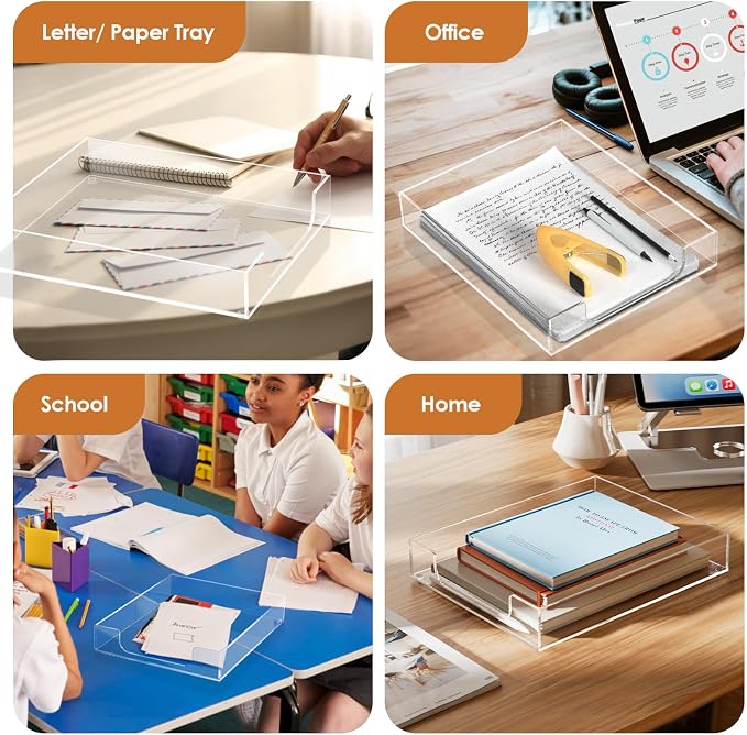 MaxGear Acrylic Letter Tray | Clear Desk Organizer for Papers, Documents, Notebooks, Multi-Function File Tray, Desktop Organizer for Office, Home